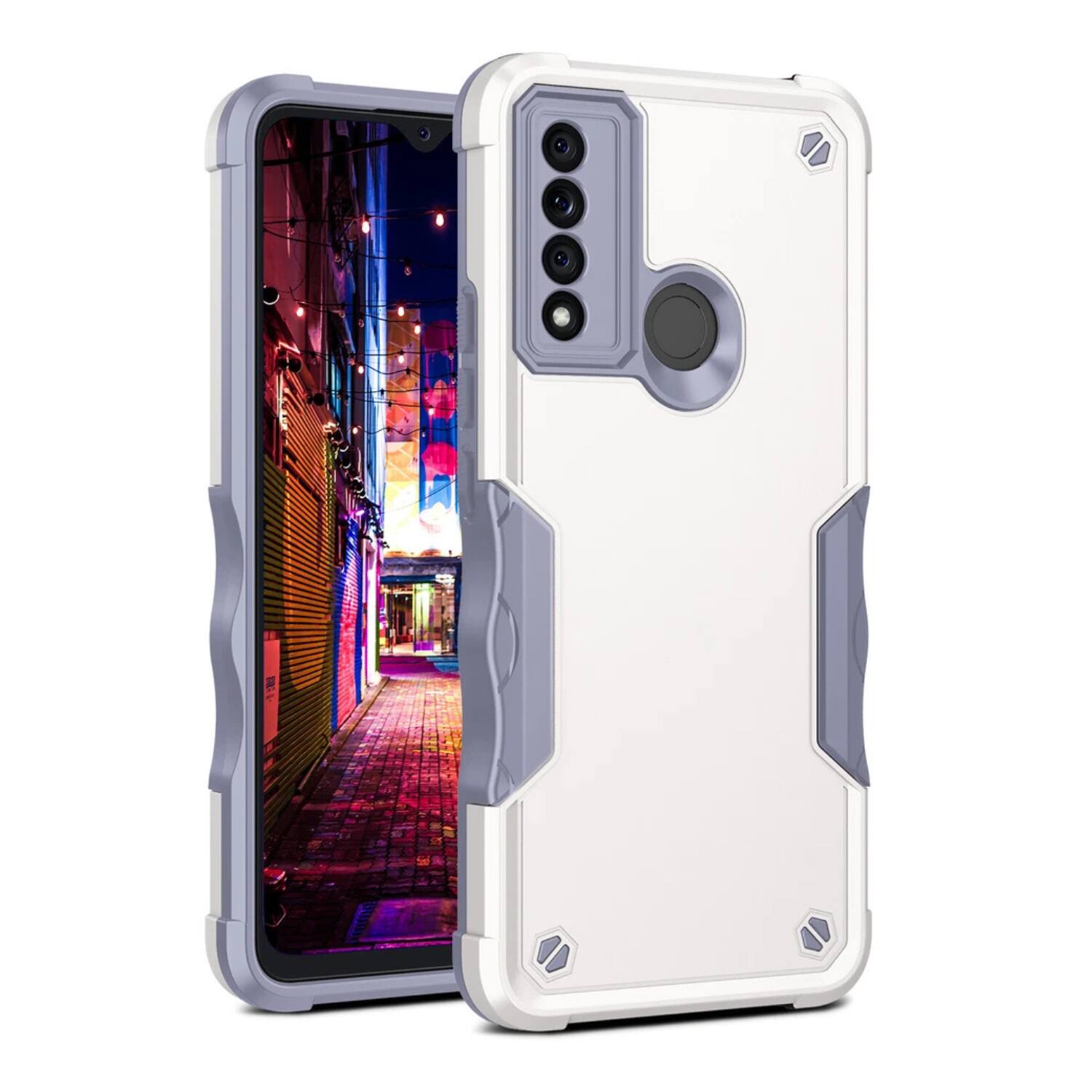 Stock Preferred - Hybrid Rugged Shockproof Protective Cover For T-Mobile REVVL V+ 5G Case - White
