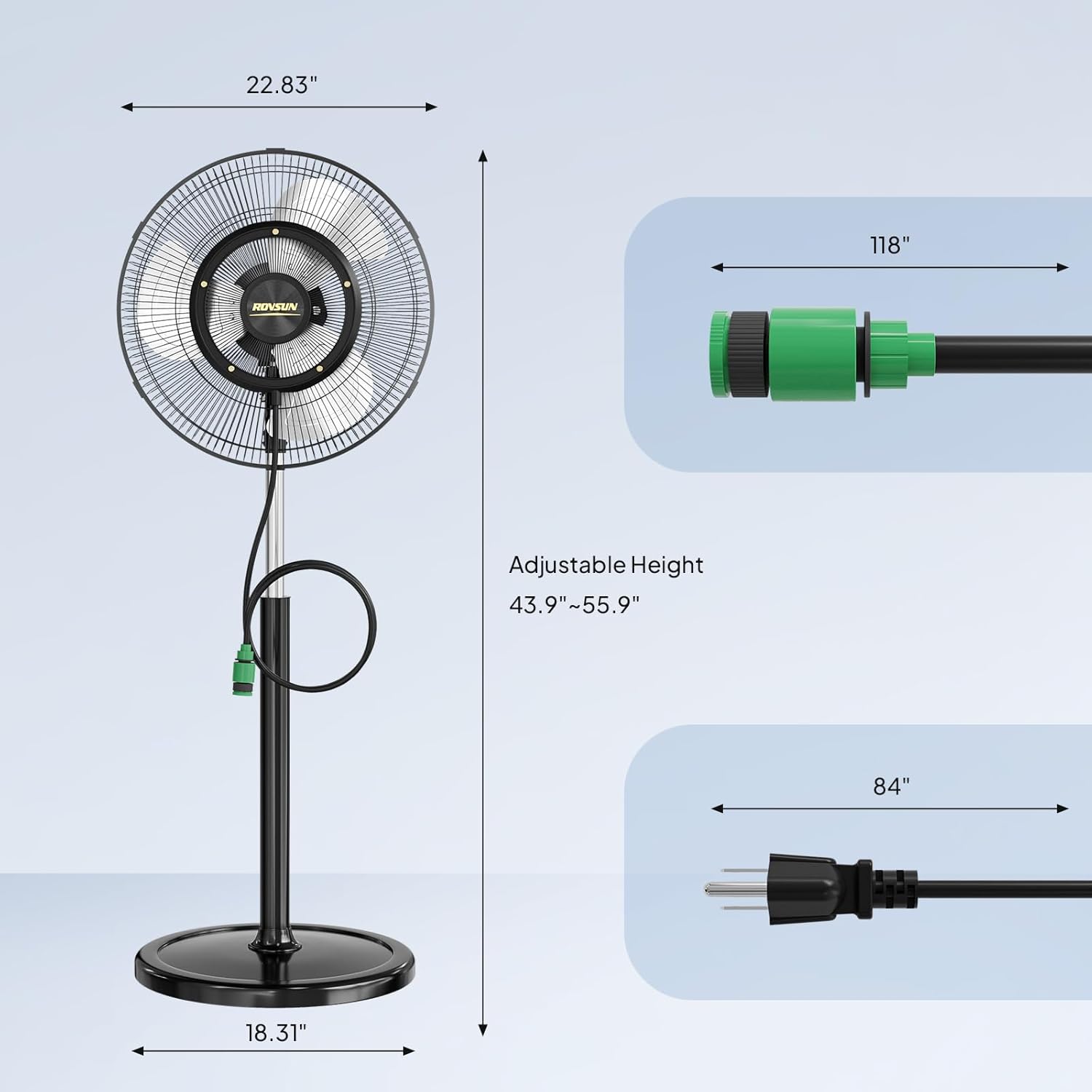 22.83" 118" RONUSUN Adjustable Height 43.9"-55.9" 84" 18.31"