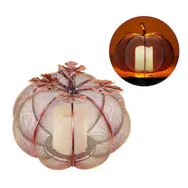 Alpine - Warm Candle 8 in. LED Mesh Pumpkin With Candle Halloween Decor - Brown