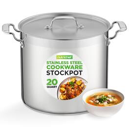 NutriChef - 20-Quart Heavy-Duty Stockpot with Lid, Induction & Gas Compatible - NCSPT20Q - White