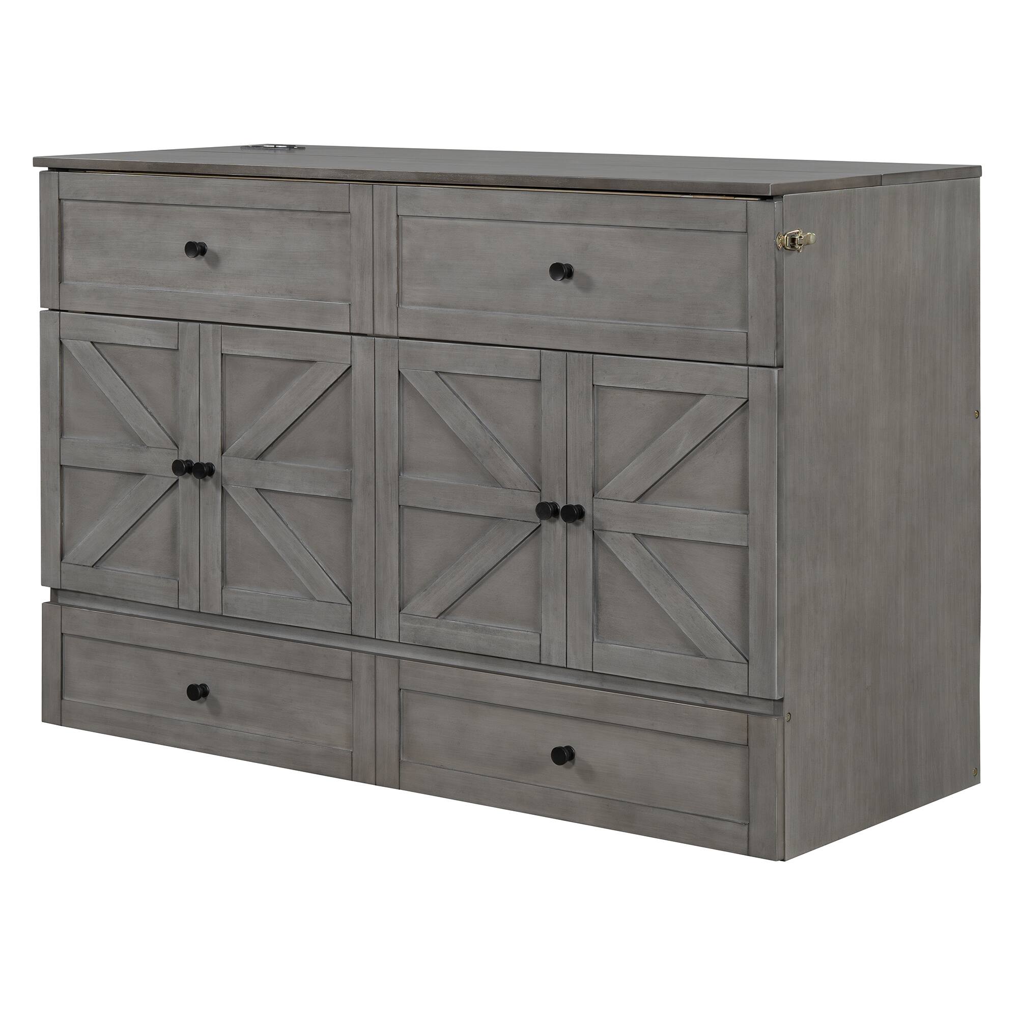 Alt View 8. Tiramisubest - Queen Size Murphy Bed, Brushed Gray, Plywood w/ Drawers & USB - Gray.
