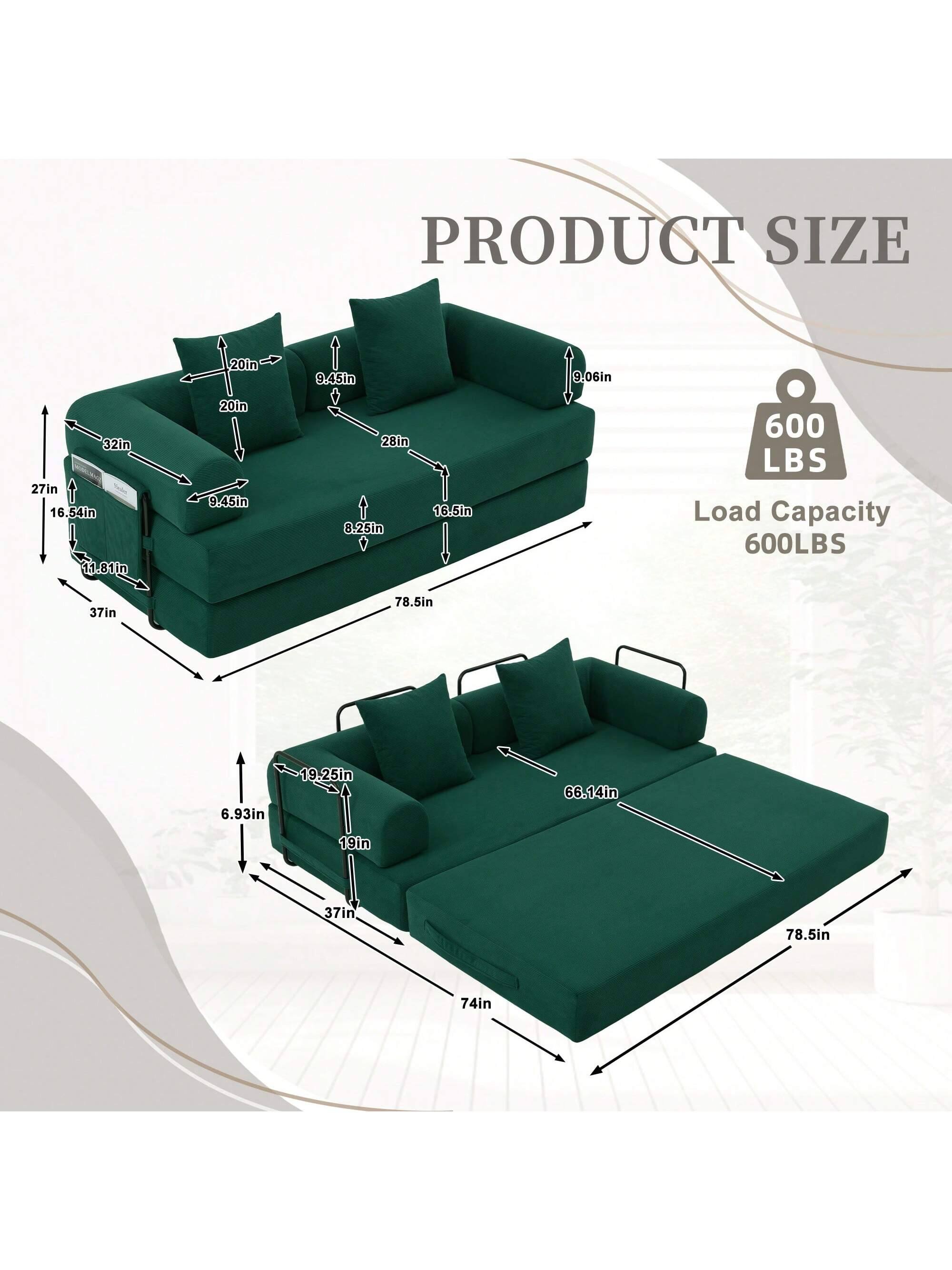 PRODUCT SIZE  
20in x 9.45in x 11.81in  
32in x 27in x 16.54in  
28in x 8.25in x 16.5in  
600 LBS Load Capacity  
37in x 78.5in x 6.93in  
66.14in x 19.25in x 6.93in  
74in x 78.5in x 19in