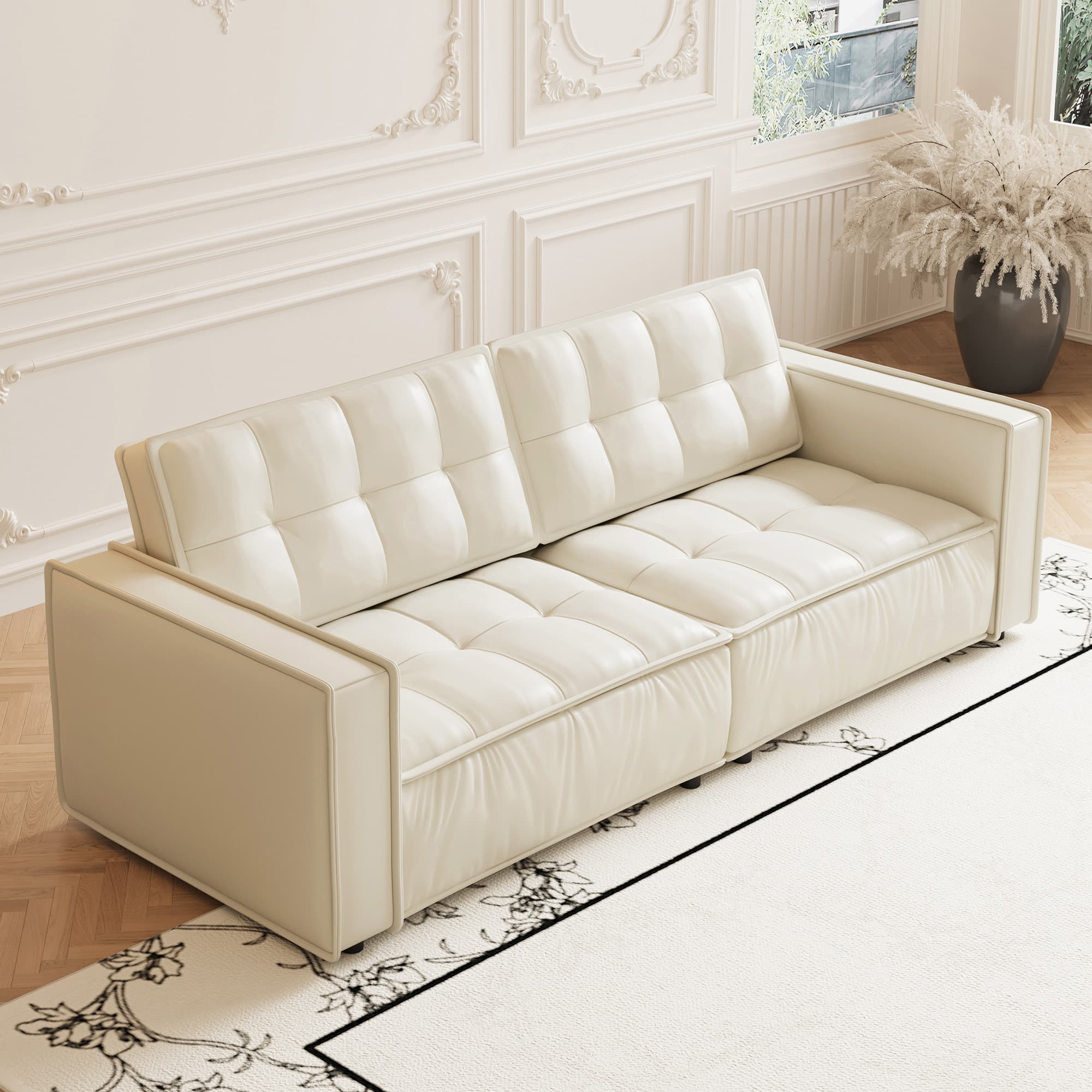 luck idea - 95.2" Leather Sofa, Modern Living Room Combination Sofa - Off-white
