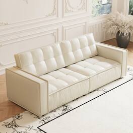 luck idea - 95.2" Leather Sofa, Modern Living Room Combination Sofa - Off-white