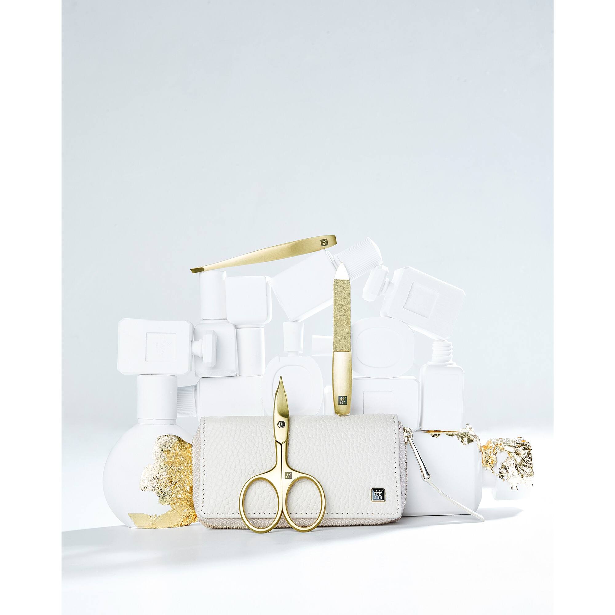 Alt View 3. ZWILLING - ZWILLING Beauty Premium 4-pc Manicure Set Gold Edition with White Leather Case - off-white.
