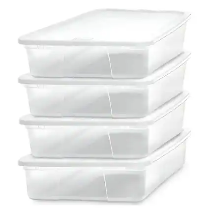 Front. Homz - Homz 28 Qt Snaplock Clear Plastic Storage Container Bin with Secure Lid (4 Pack) - White Lid.