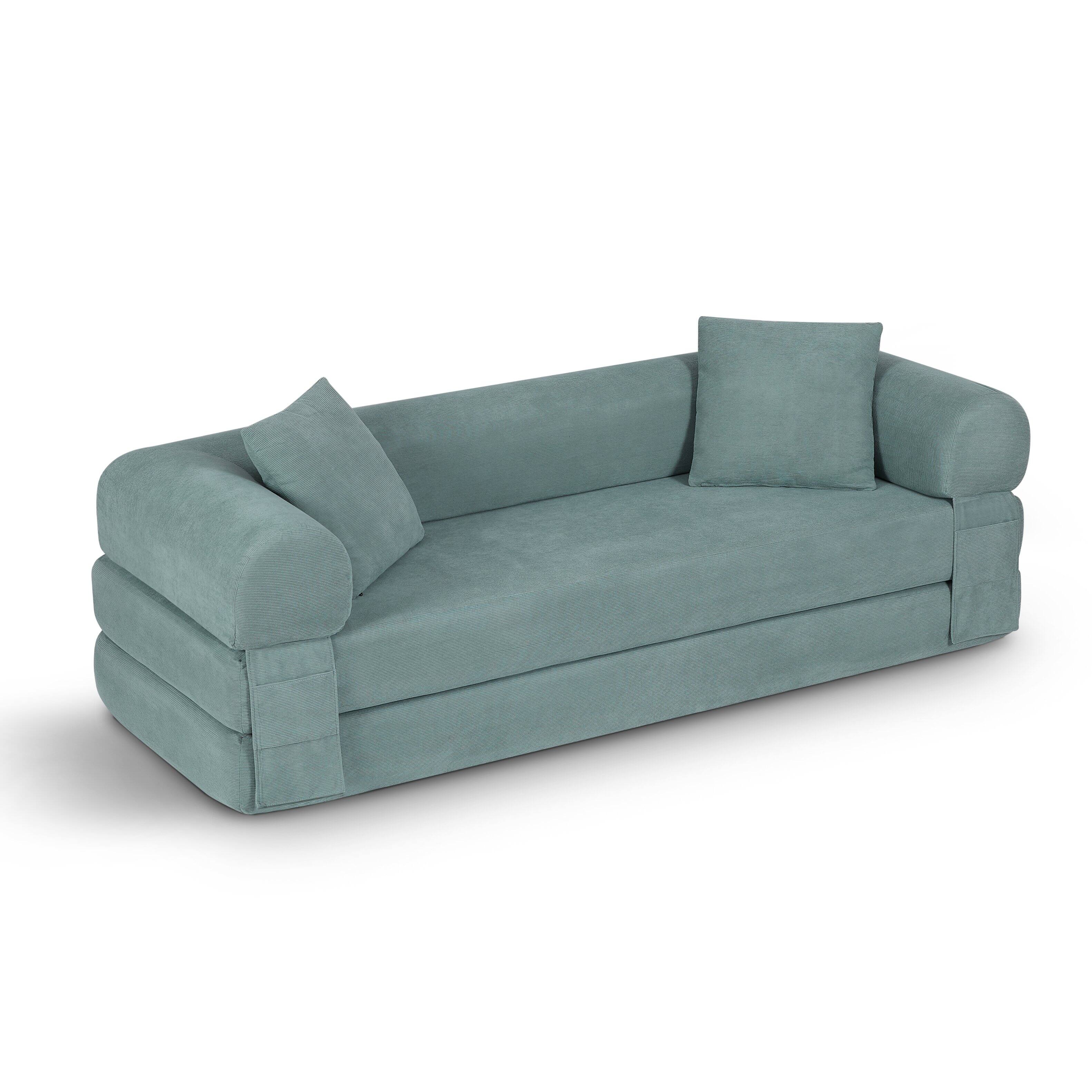 Angle. Loheer - Loheer 80 Inch Corduroy Convertible Sofa Bed Queen Sleeper Couch with Storage Fold Out Boneless Sofa in a Box - Light Green.