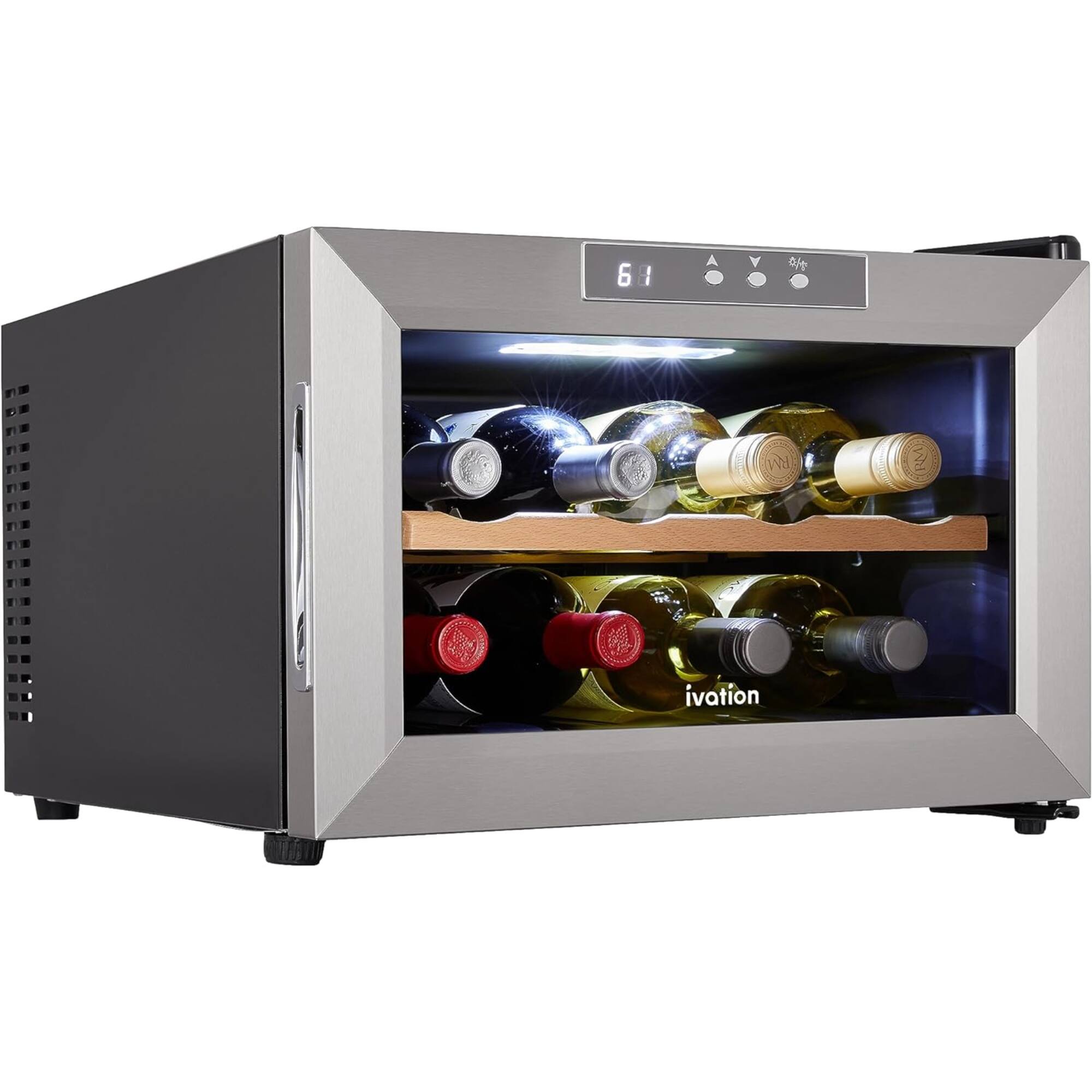 Front. Ivation - Premium 8 Bottle Horizontal Thermoelectric Wine Cooler, Quiet Freestanding Wine Fridge - Stainless Steel - Stainless Steel.