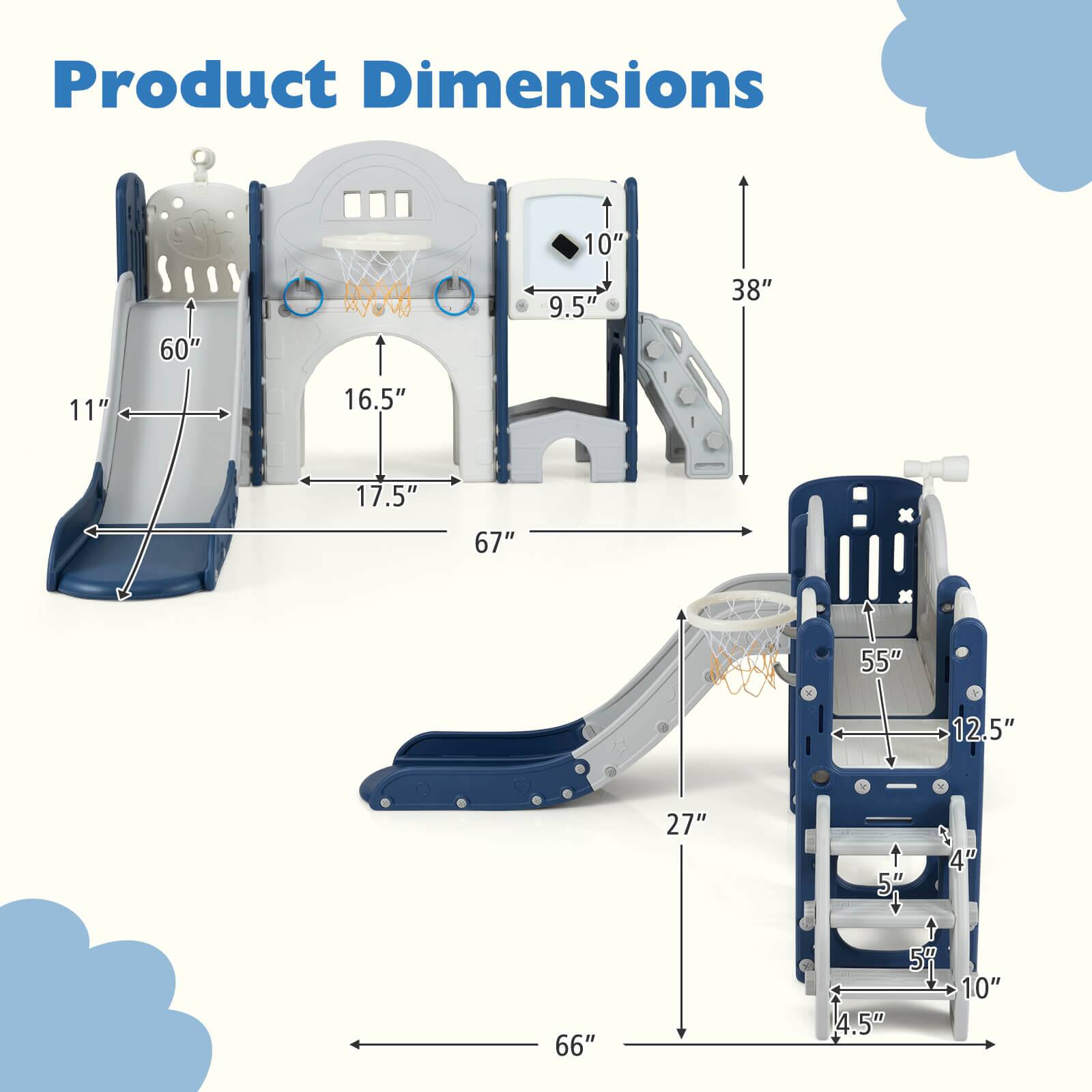 Product Dimensions

- S: 60" x 11" x 16.5" x 17.5" x 67"
- D: 38" x 9.5" x 10"
- N: 66" x 27" x 55" x 12.5" x 10" x 4.5" x 5" x 5" x 10"