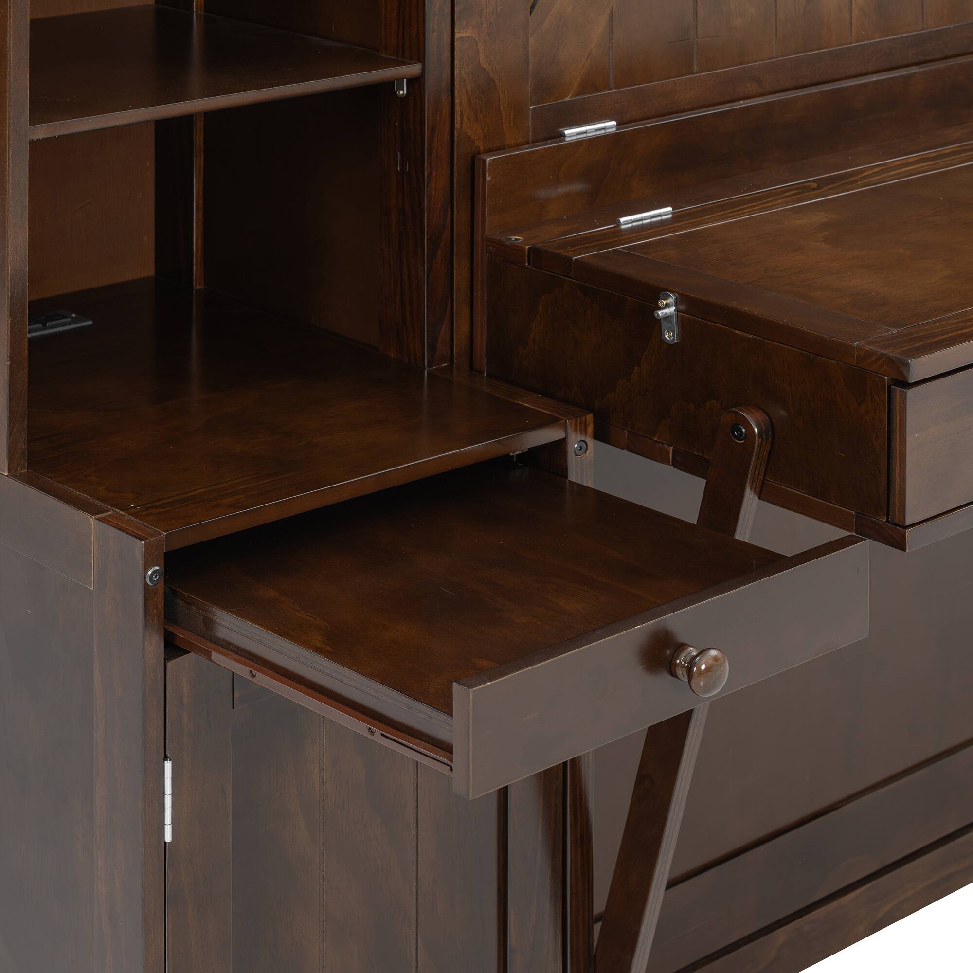 Alt View 8. Anysun - Queen Size Murphy Bed with Desk & Storage, Space-Saving Wood Wall Bed with Cabinets & Drawers - Brown.