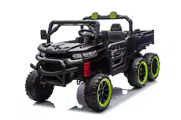 BreeBe - 24V 2-Seater Kids Ride On Dump Truck, 4WD 6-Wheel w/ Remote, Electric Dump Bed, Toy Shovel, LED Lights, Music, Ages 3+ - Black