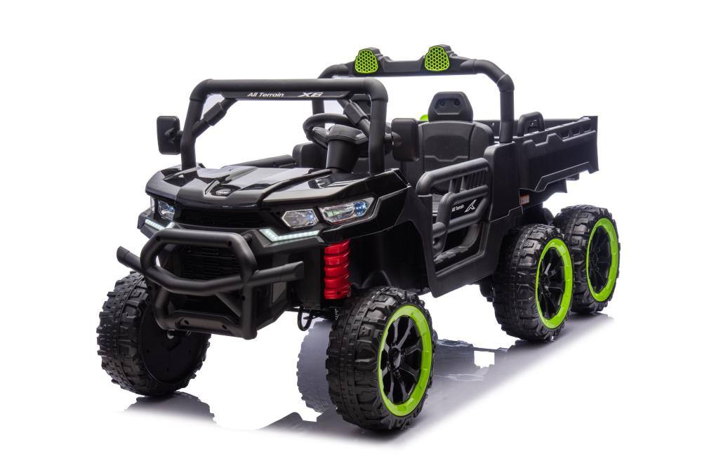 BreeBe - 24V 2-Seater Kids Ride On Dump Truck, 4WD 6-Wheel w/ Remote, Electric Dump Bed, Toy Shovel, LED Lights, Music, Ages 3+ - Black