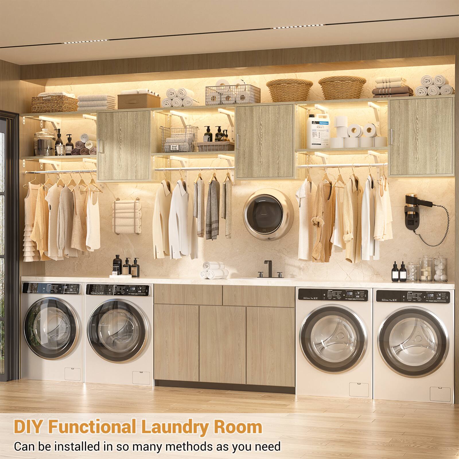 DIY Functional Laundry Room  
Can be installed in so many methods as you need