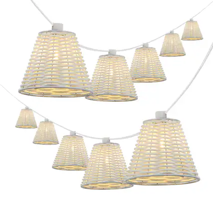 Front. Jonathan Y - Payton 10-Light Indoor/Outdoor 10 ft. Classic Cottage LED G40 Faux-Rattan Shaded String Lights, White - White.