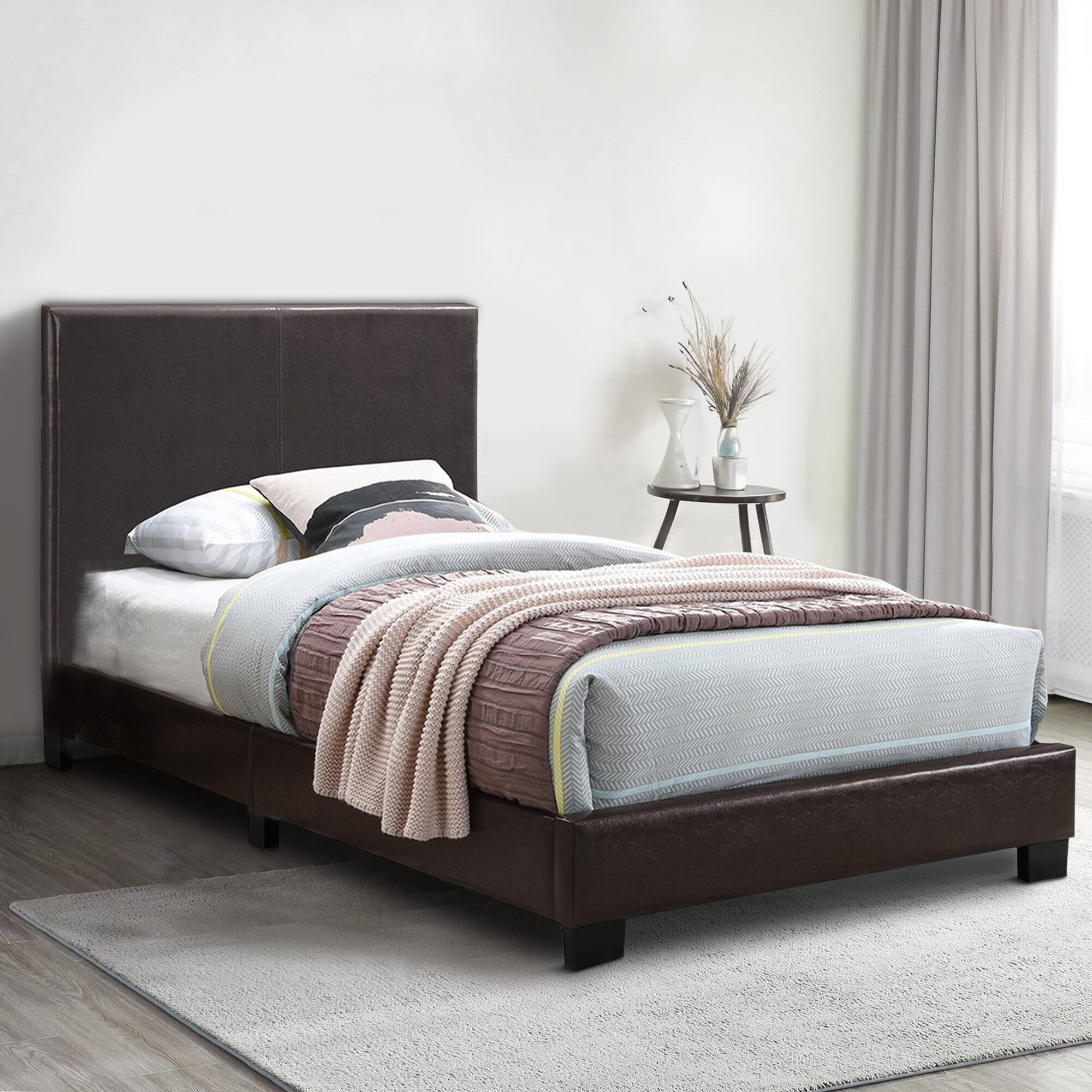 Alt View 5. Manhattan Lane - Transitional Style Leatherette Queen Bed with Padded Headboard - Brown.