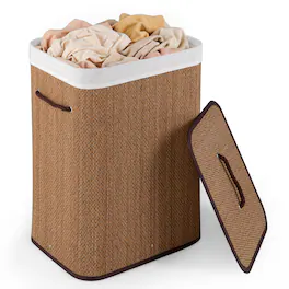 Costway - 19 Gal Capacity Clothes Hamper Bamboo Laundry Hamper with Removable Liner - Brown