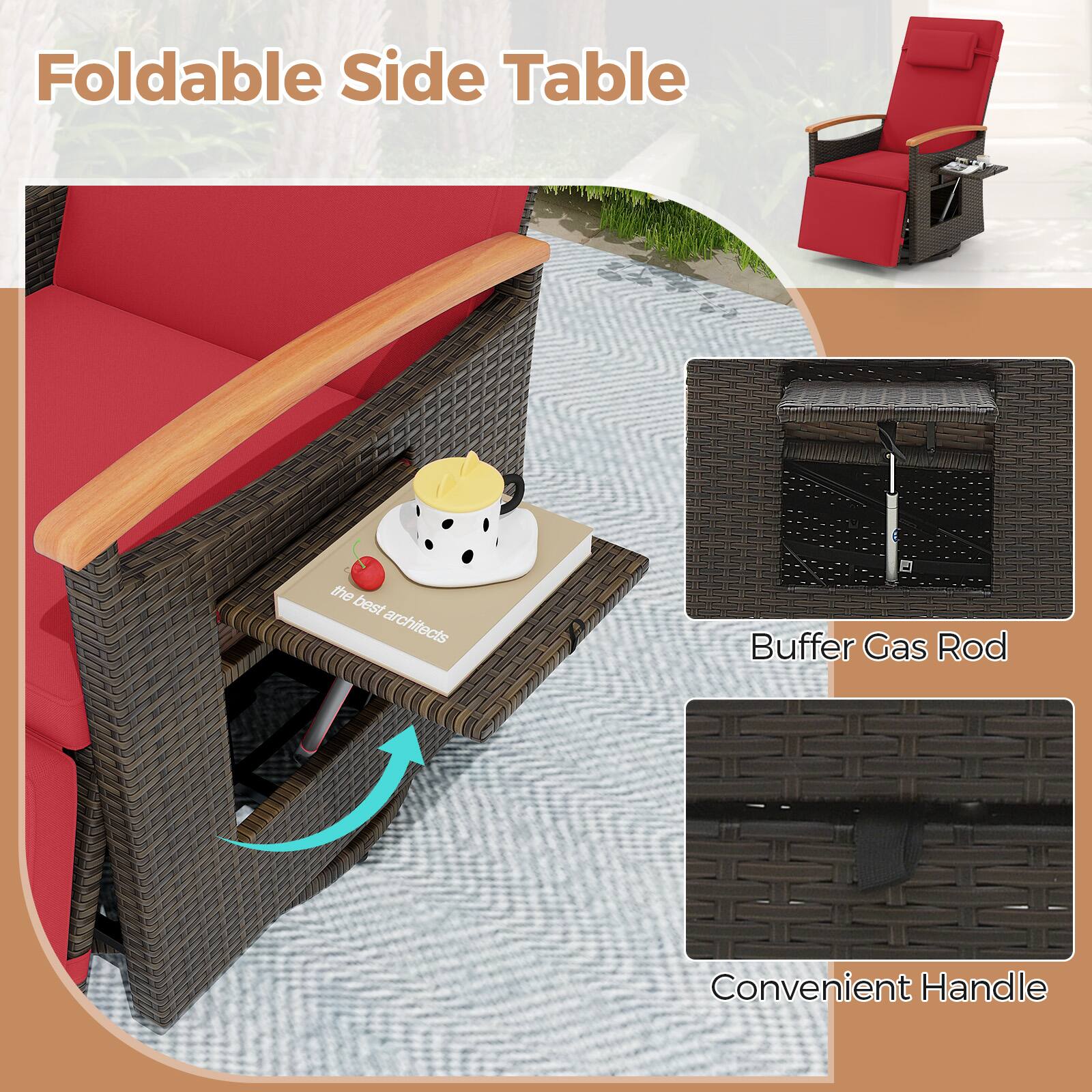 Foldable Side Table, Buffer Gas Rod, Convenient Handle
