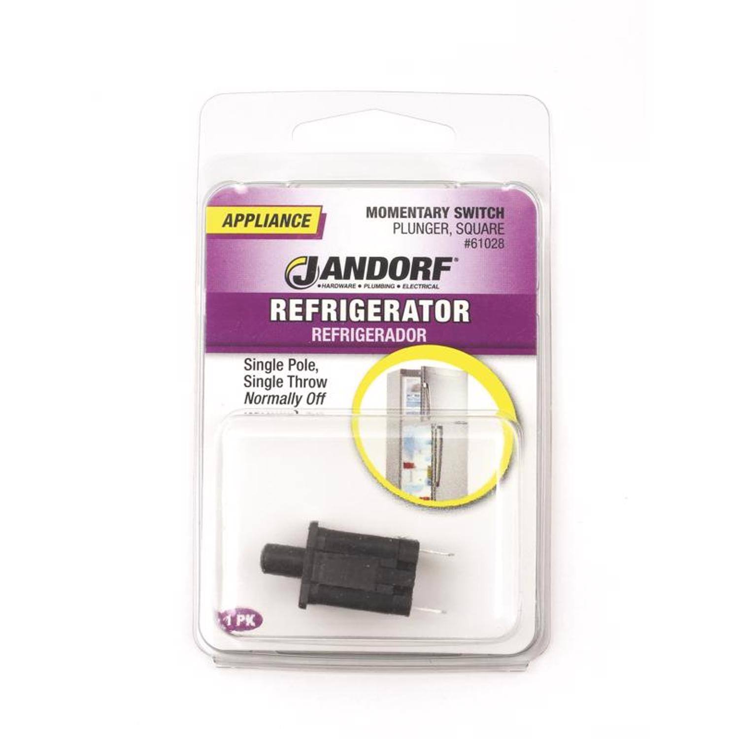 MOMENTARY SWITCH APPLIANCE PLUNGER, SQUARE #61028  
JANDORF  
REFRIGERATOR  
Single Pole, Single Throw Normally Off  
1 PK