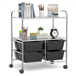 Costway - 4 Drawer Rolling Storage Cart Scrapbook Paper Office School Organizer - Black