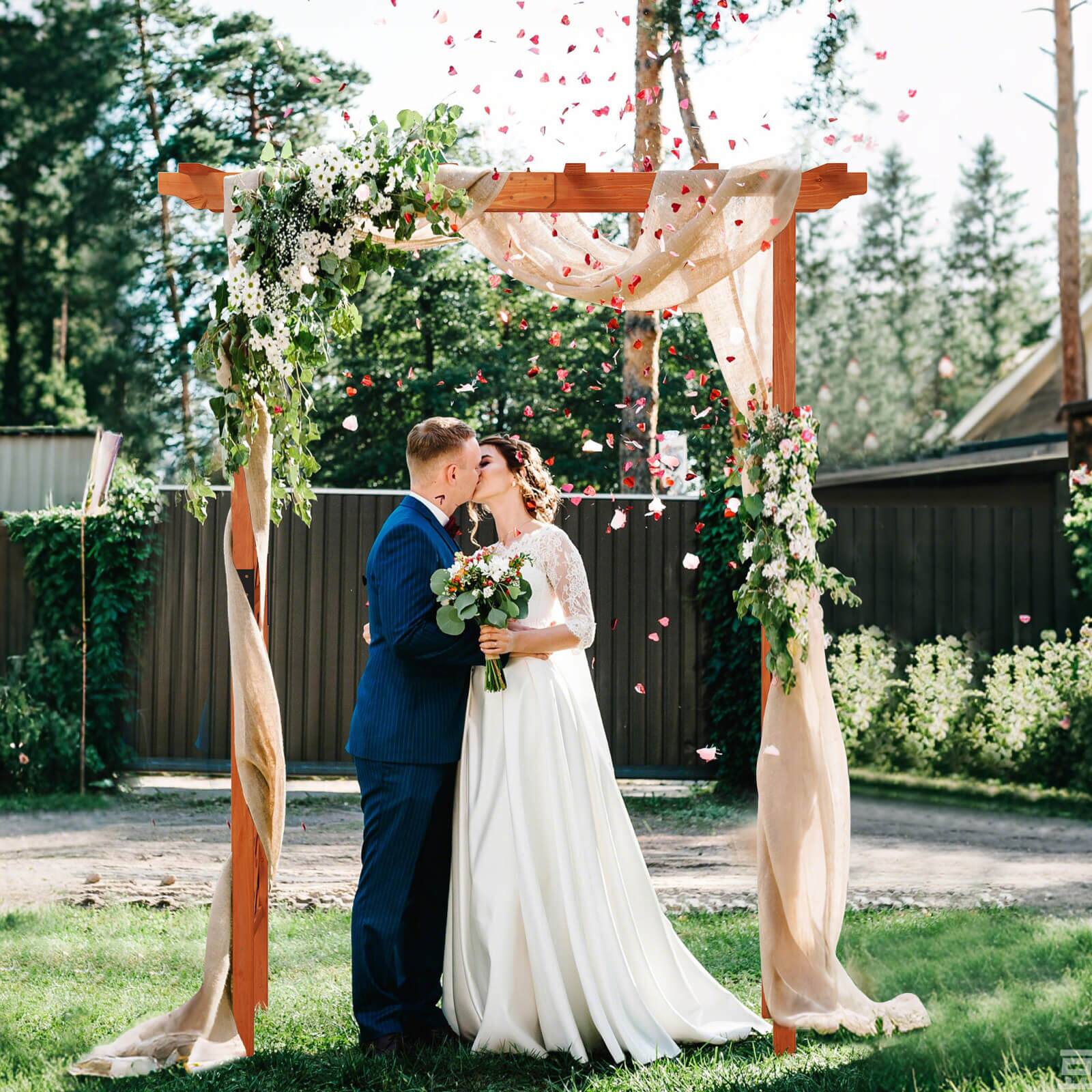 Alt View 8. Costway - Arbor Over 7FT High Wooden Garden Arch Trellis Pergola Outdoor Patio Plant - Yellow.