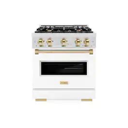 ZLINE - Autograph 30 in. Classic Dual Fuel Range with White and Gold Accents (CDRSZ-WM-30-G) - White