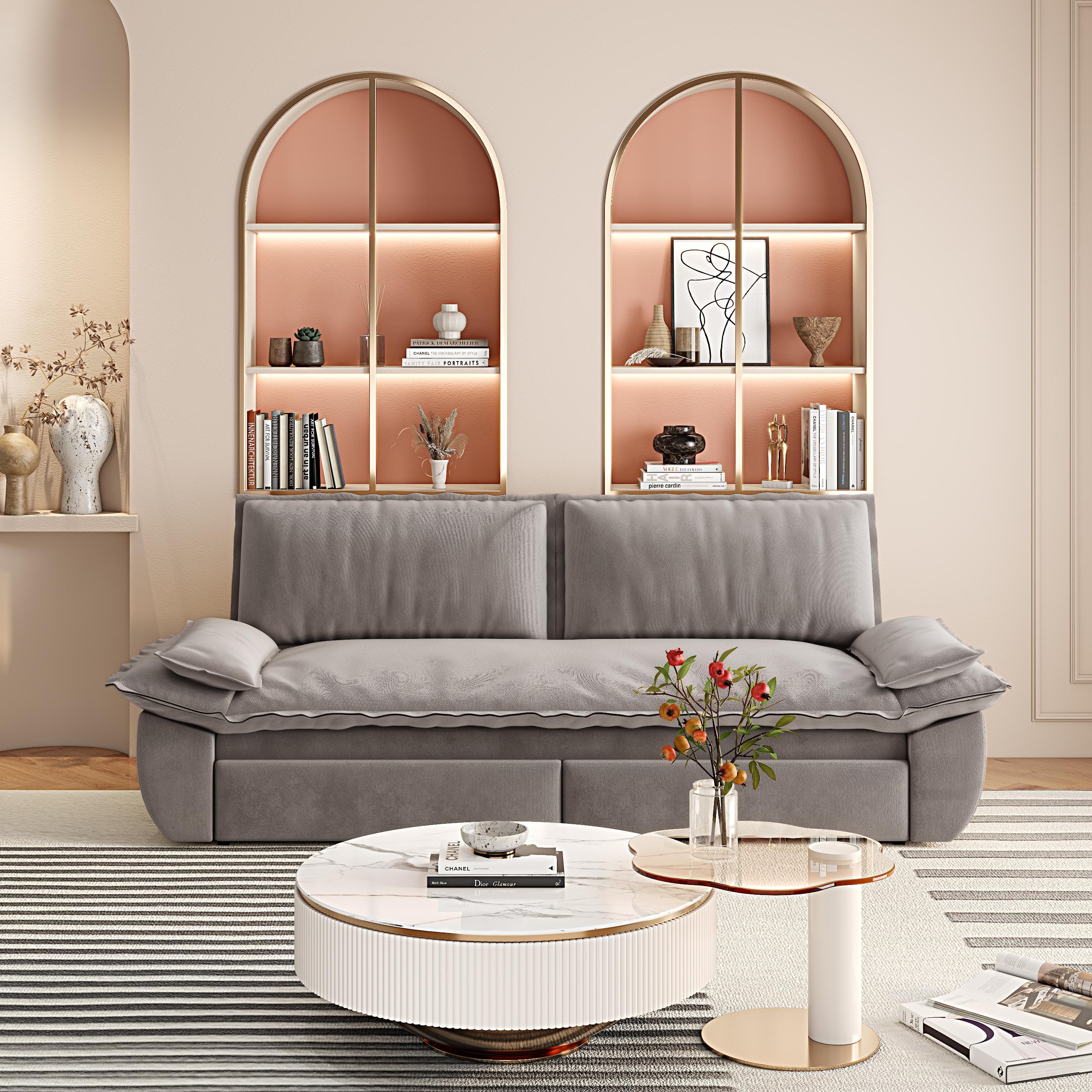 Alt View 2. Anysun - 73.2" 3-in-1 Velvet Convertible Sleeper Sofa Bed - Queen Pull-Out Loveseat - Gray.