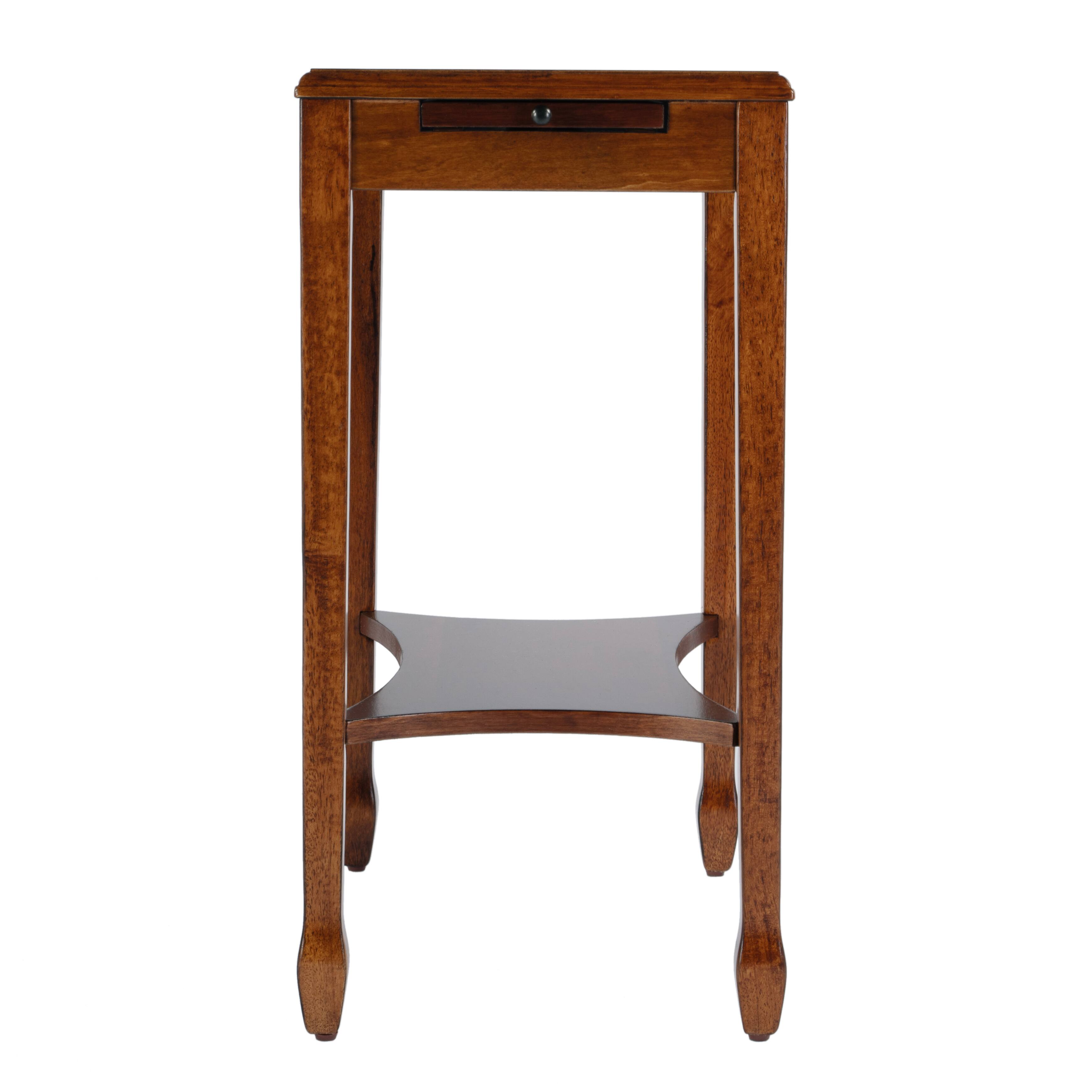 Alt View 2. Butler Specialty - Gilbert 12 in. W Rectangular Wood End Table with Pull-Out Tray and Lower Open Shelf - Medium Brown.