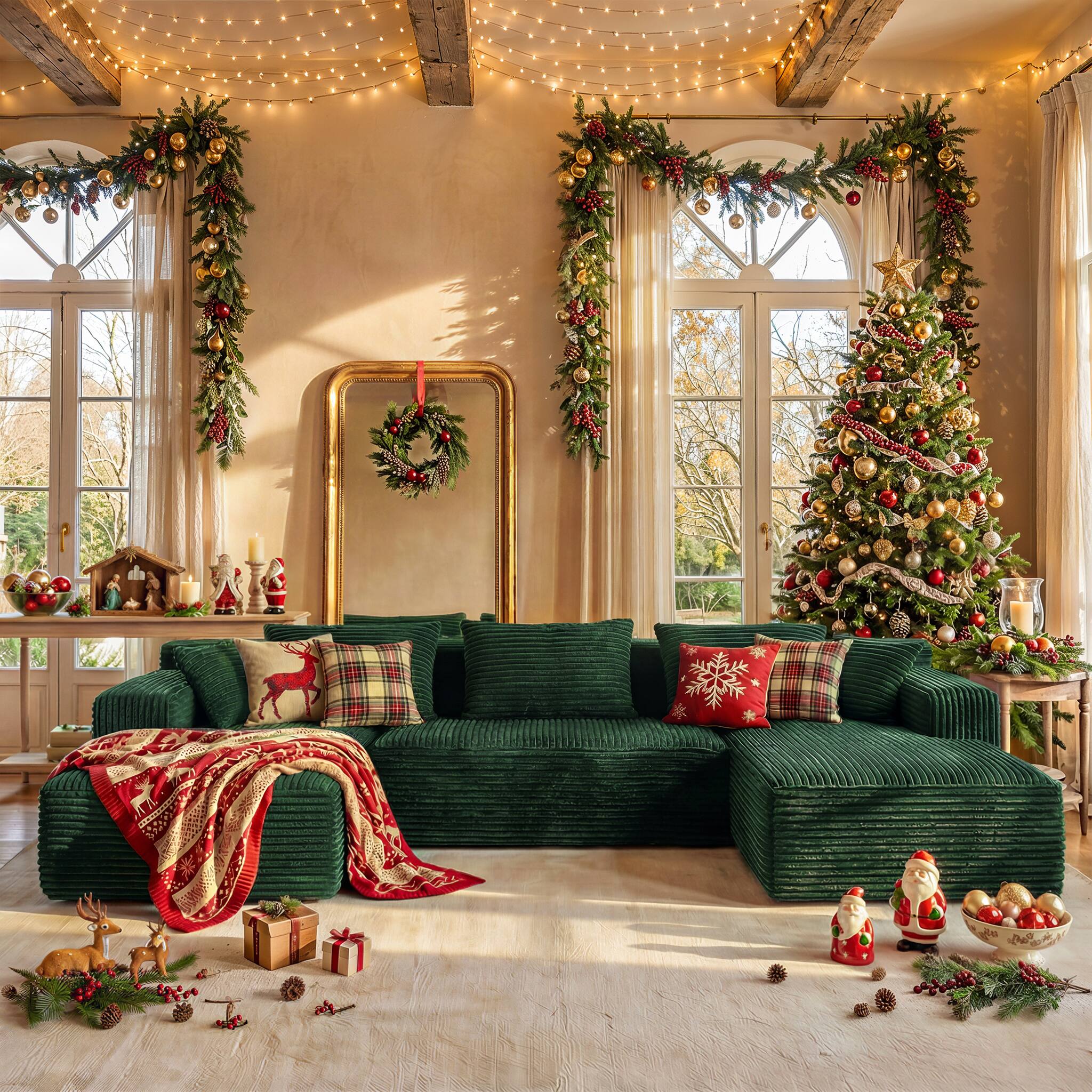 Alt View 10. FUFU & GAGA - Dark Green Modular Plush Velvet Sectional Sofa with Chaise, Soft High-Density Foam, Pet-Friendly Living Room Couch - Dark Green.