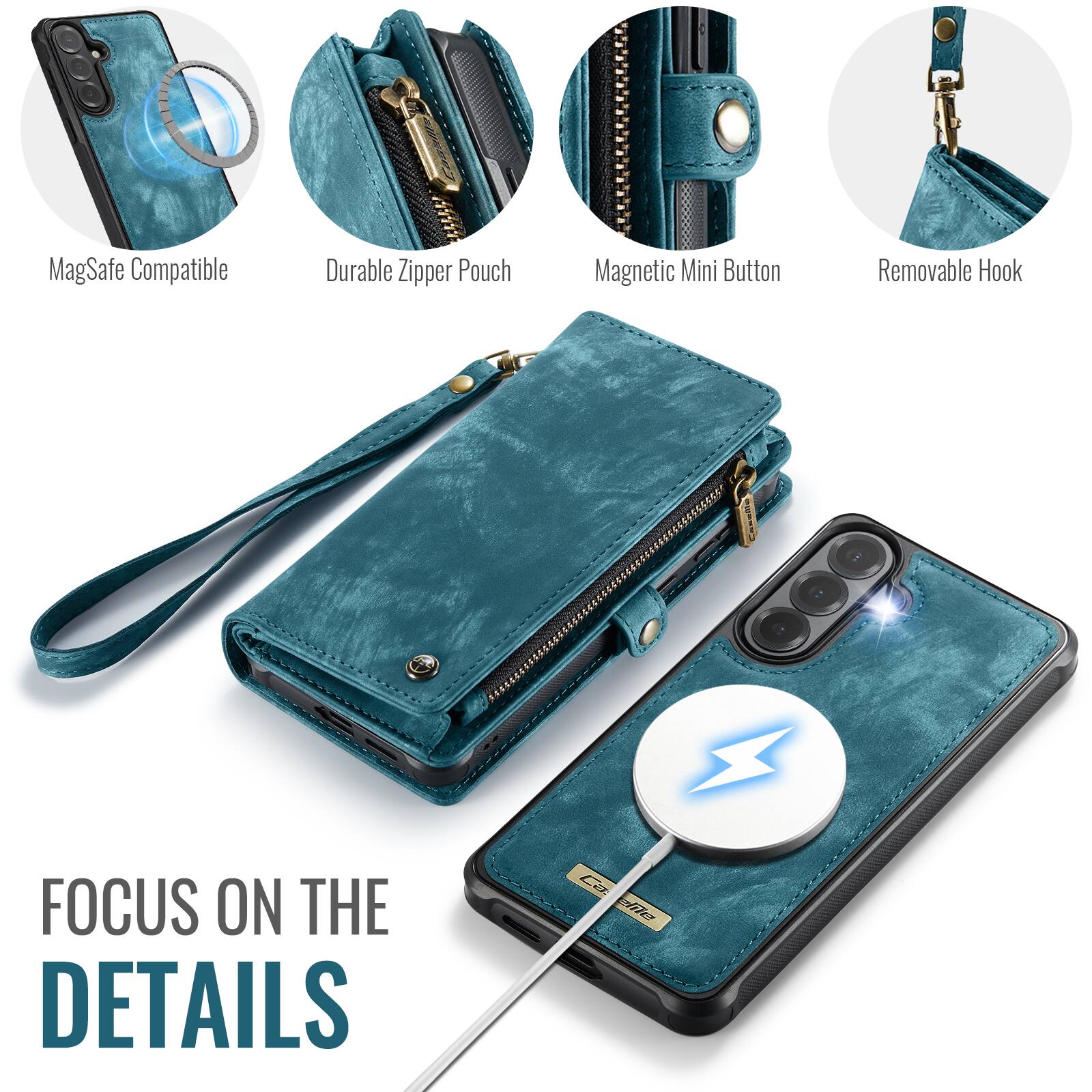 MagSafe Compatible  
Durable Zipper Pouch  
Magnetic Mini Button  
Removable Hook  

FOCUS ON THE DETAILS