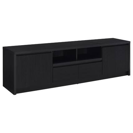 Front. Manhattan Lane - Winie TV Stand Media Console, 2 Doors and Drawers, Black Wood 78 Inch - Black.