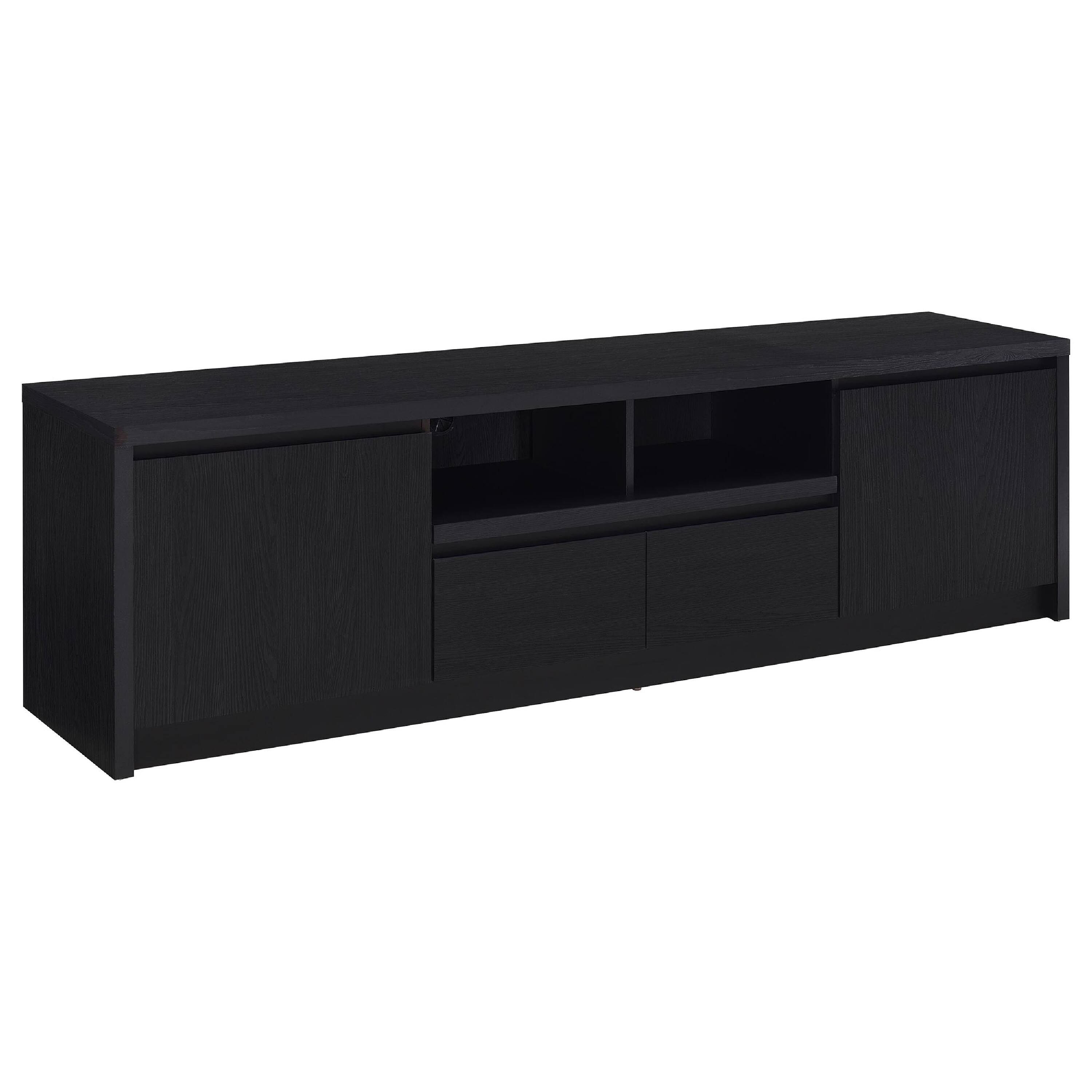 Front. Manhattan Lane - Winie TV Stand Media Console, 2 Doors and Drawers, Black Wood 78 Inch - Black.