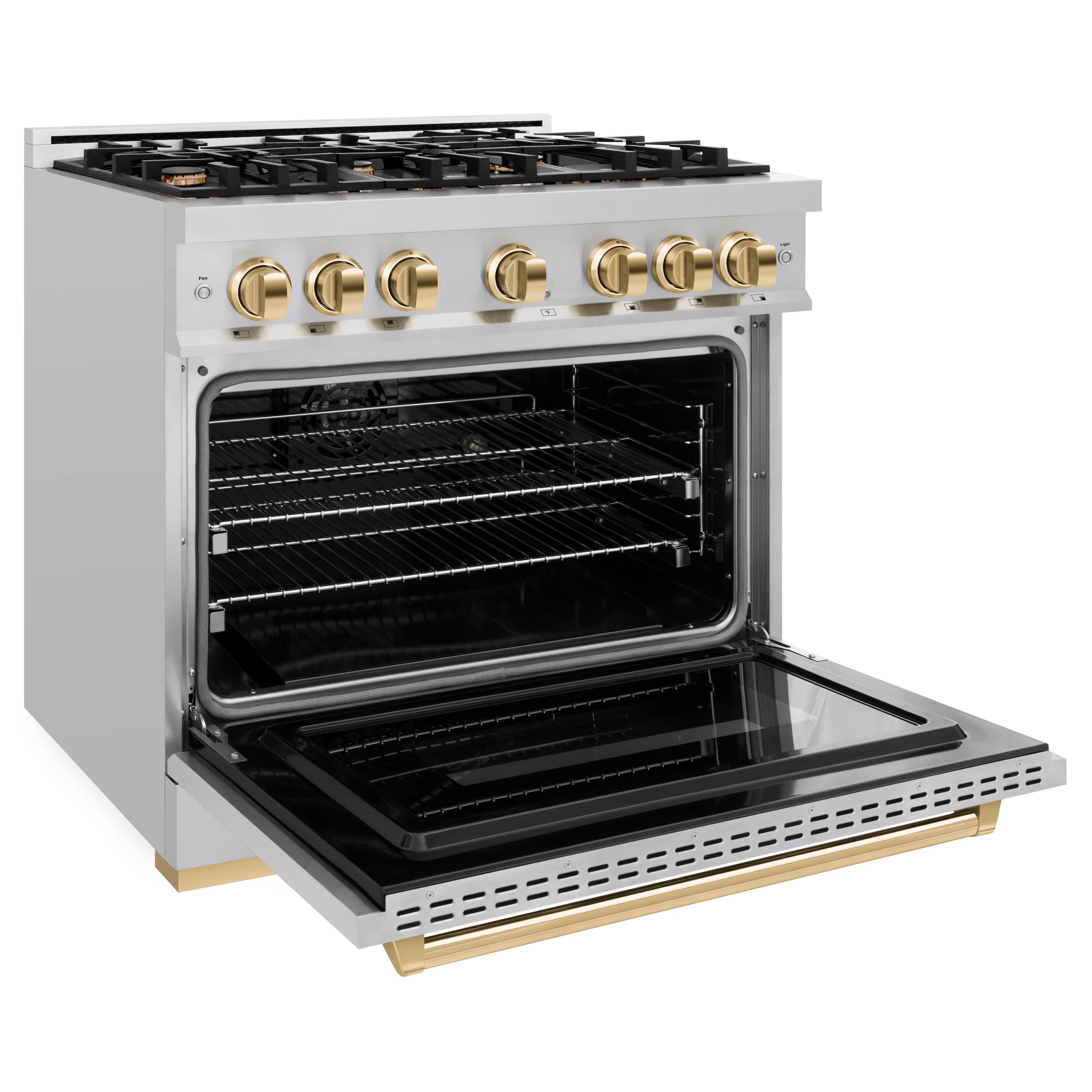 Alt View 1. ZLINE - ZLINE Autograph 36" Classic Dual Fuel Range w/ 6 Burners & Polished Gold Accents (CDRZ-36-G) - Stainless Steel.