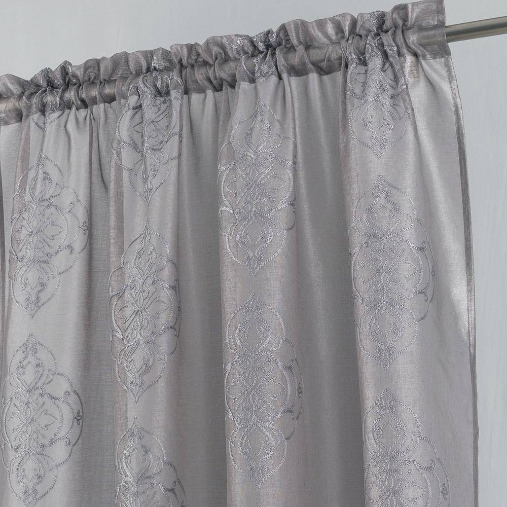 Left. RT Designers Collection - RT Designers Collection Andrea Emb Metallic Doily Rod Pocket Room Darkening Curtain Panels 54" x 95" Charcoal - Charcoal.