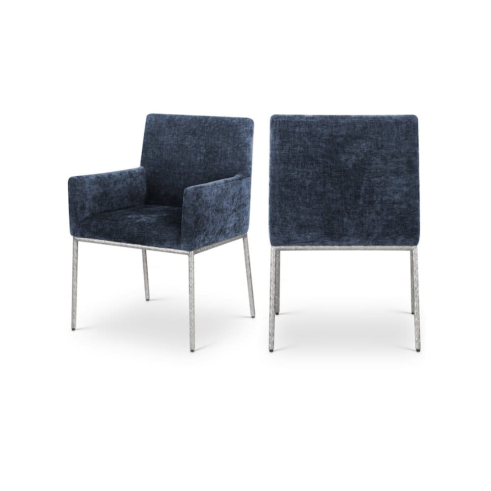 Meridian Furniture - Reeves Navy Chenille Fabric Dining Chair, Set of 2 - Blue