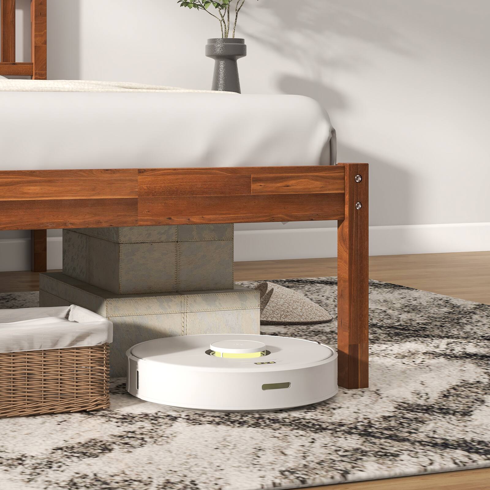 Alt View 3. Ecooso - Twin Size Wood Bed Frame with Headboard and Slat Support - Brown.