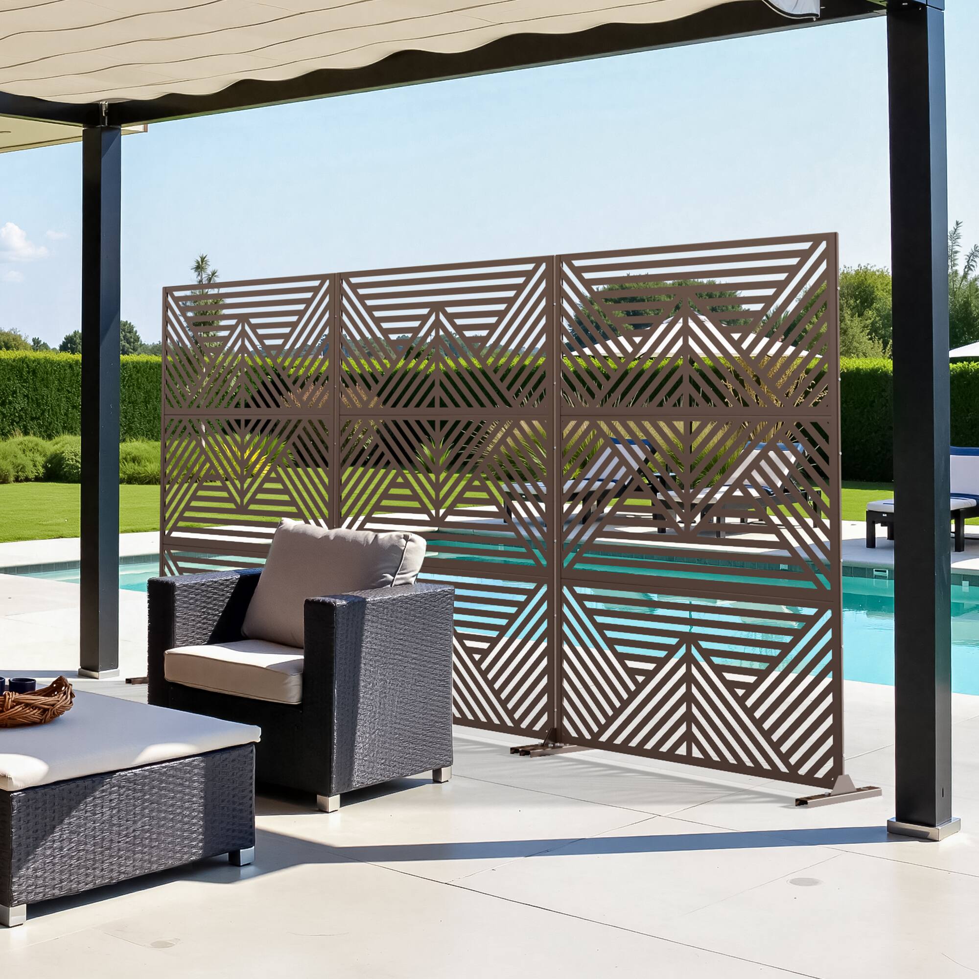 Alt View 4. PexFix - 72 in. x 47 in. Zodiac Pattern Metal Outdoor Privacy Screen & Panels, Freestanding Garden Divider Fence - Brown.