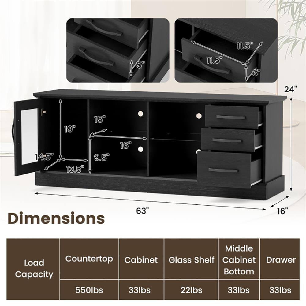 5" 11.5" 11.5" 3" 24" 19" 15" 14.5" 13.5" 9.5" 16" 63" Dimensions 16" Middle Load Countertop Cabinet Glass Shelf Cabinet Drawer Bottom Capacity 550lbs 33lbs 22lbs 33lbs 33lbs
