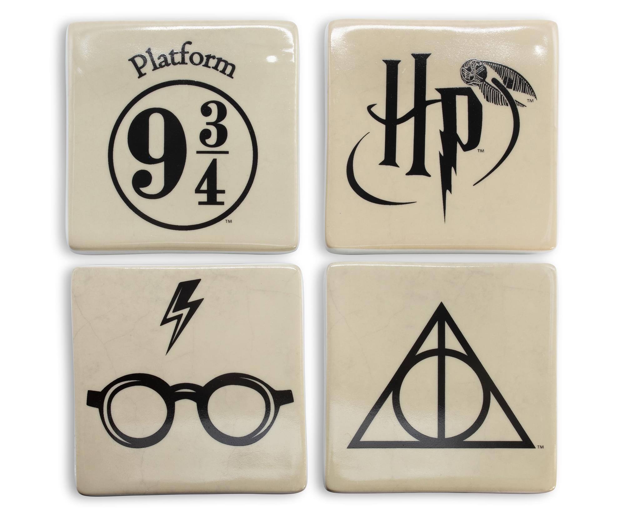 Front. Harry Potter - Harry Potter Icons Ceramic Square Drink Coasters | Set of 4 - White.