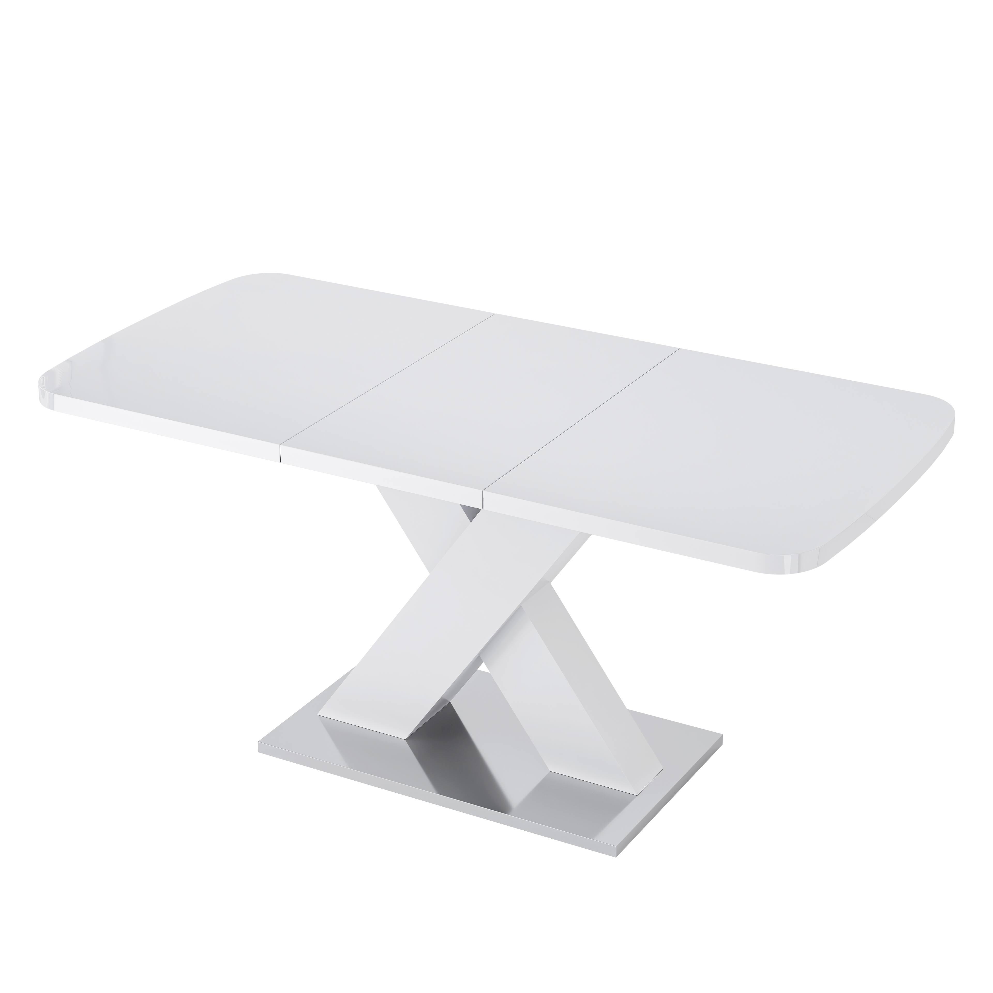 Alt View 2. Tiramisubest - Modern Square Dining Table, Stretchable, White Table Top + MDF X-Shape Table Leg with Metal Base - White.