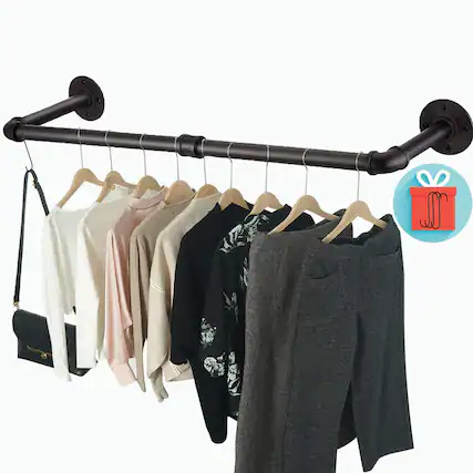 Front. Refined Abode Design - Clothes Rack Wall Mount With 36''l Clothing Bar For Industrial Pipe Rod Heavy Duty Iron Garment Hanging Lau... - 36''L 1Pack.