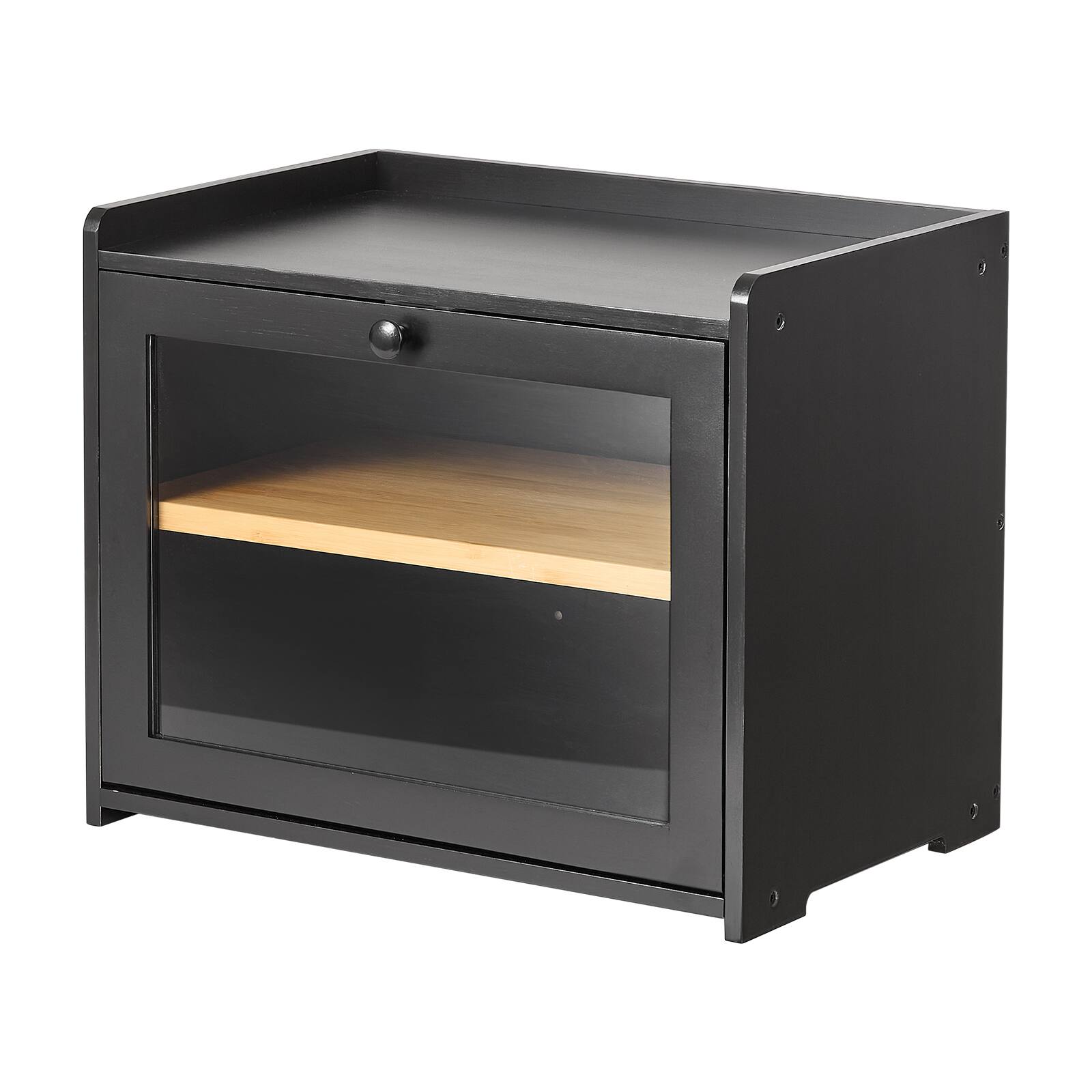 Alt View 5. VEVOR - Bread Box for Kitchen Counter Bamboo Wood Storage Container Black, for Homemade Bread, Under Cabinet, and Pantry - Black.