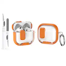 Dteck - For Airpods Pro 3rd Gen (2025) Shockproof Clear Safety Lock Design Case With Metal Ring + Clean Pen - Orange