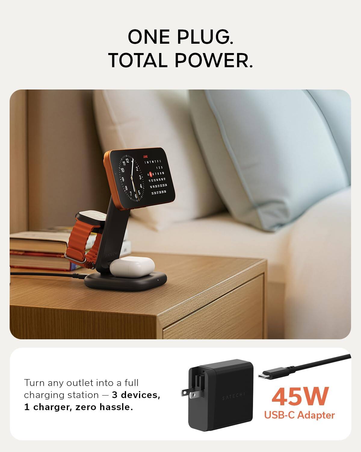 ONE PLUG. TOTAL POWER.

Turn any outlet into a full charging station – 3 devices, 1 charger, zero hassle.

45W USB-C Adapter