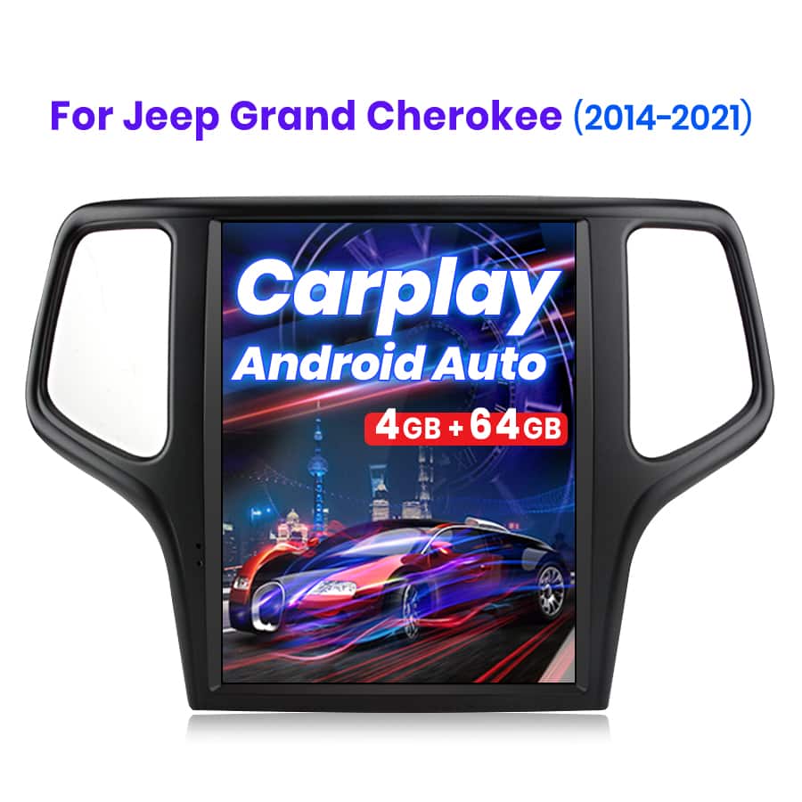 Junsun - carplay 4+64GB 12.1" Android Tesla Style Car Stereo Radio GPS Navi WIFI RDS SWC BT FM For Jeep Grand Cherokee 2014-2021 - Black