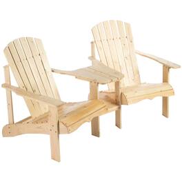 Outsunny - Pit Seating, 2 Wooden Adirondack Chairs with Outdoor Table & Umbrella Hole - Natural Wood Color