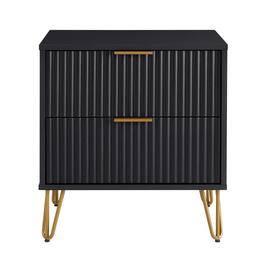 Tiramisubest - Modern 2-Drawer Nightstand, Gold Metal Handles, Splayed Legs, Snap Assembly - Black