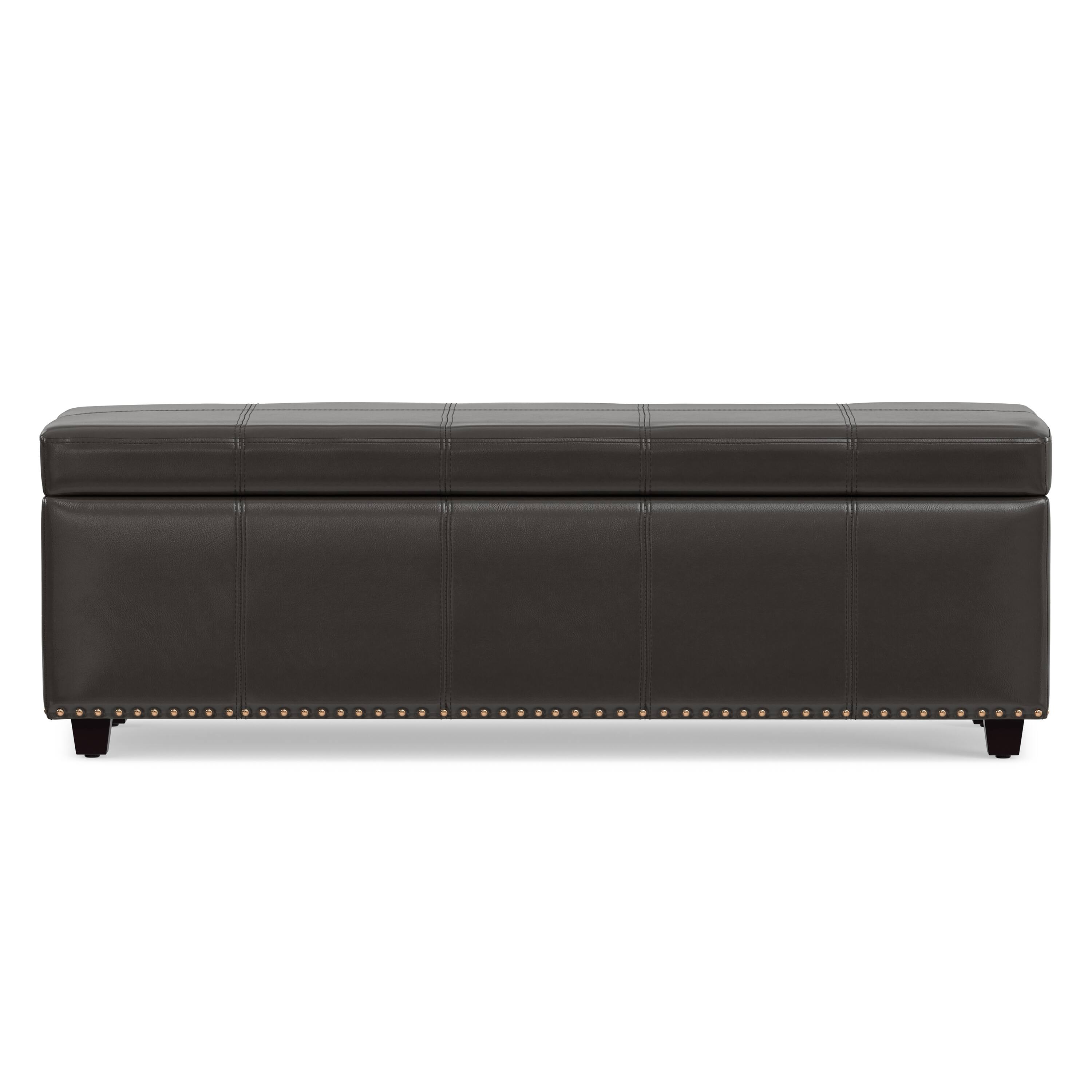 Alt View 3. Simpli Home - Kingsley 48 inch Wide Large Storage Ottoman in Coffee Brown Vegan Leather - Coffee Brown.
