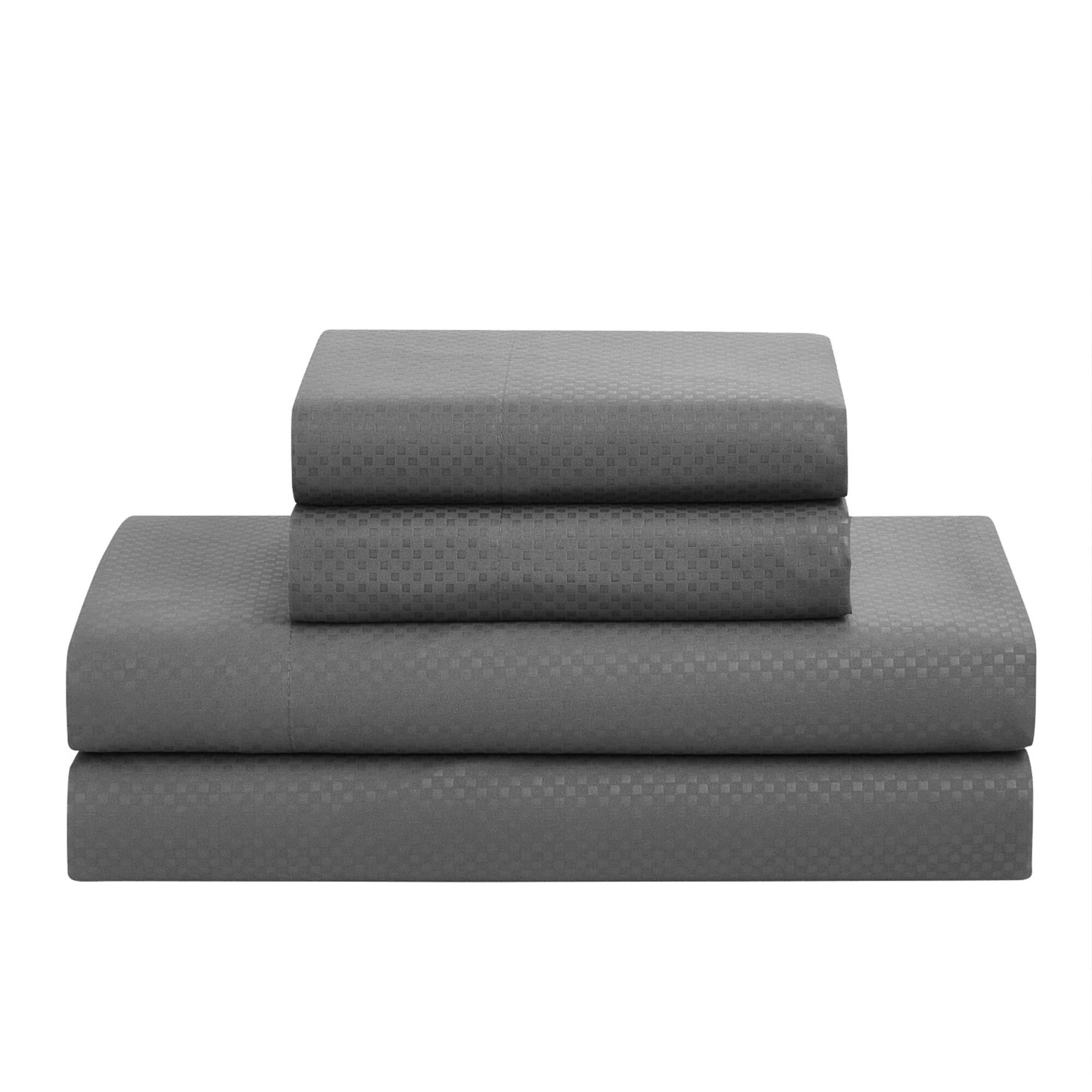 Back. Sweet Home Collection - 8 Piece Embossed Checkered Bed in a Bag All Season Complete Set with Sheets - King - Gray.
