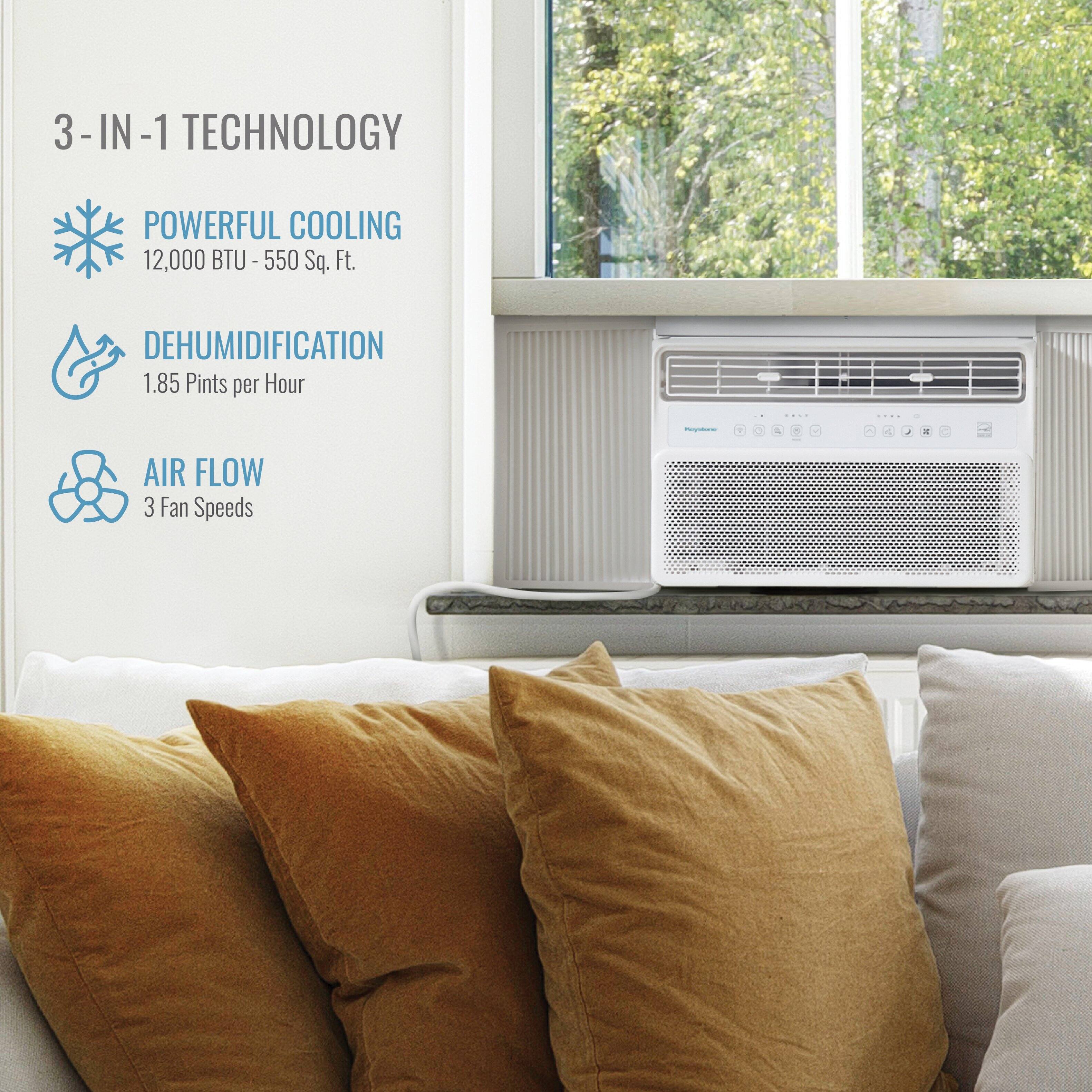3-IN-1 TECHNOLOGY

POWERFUL COOLING  
12,000 BTU - 550 Sq. Ft.

DEHUMIDIFICATION  
1.85 Pints per Hour

AIR FLOW  
3 Fan Speeds