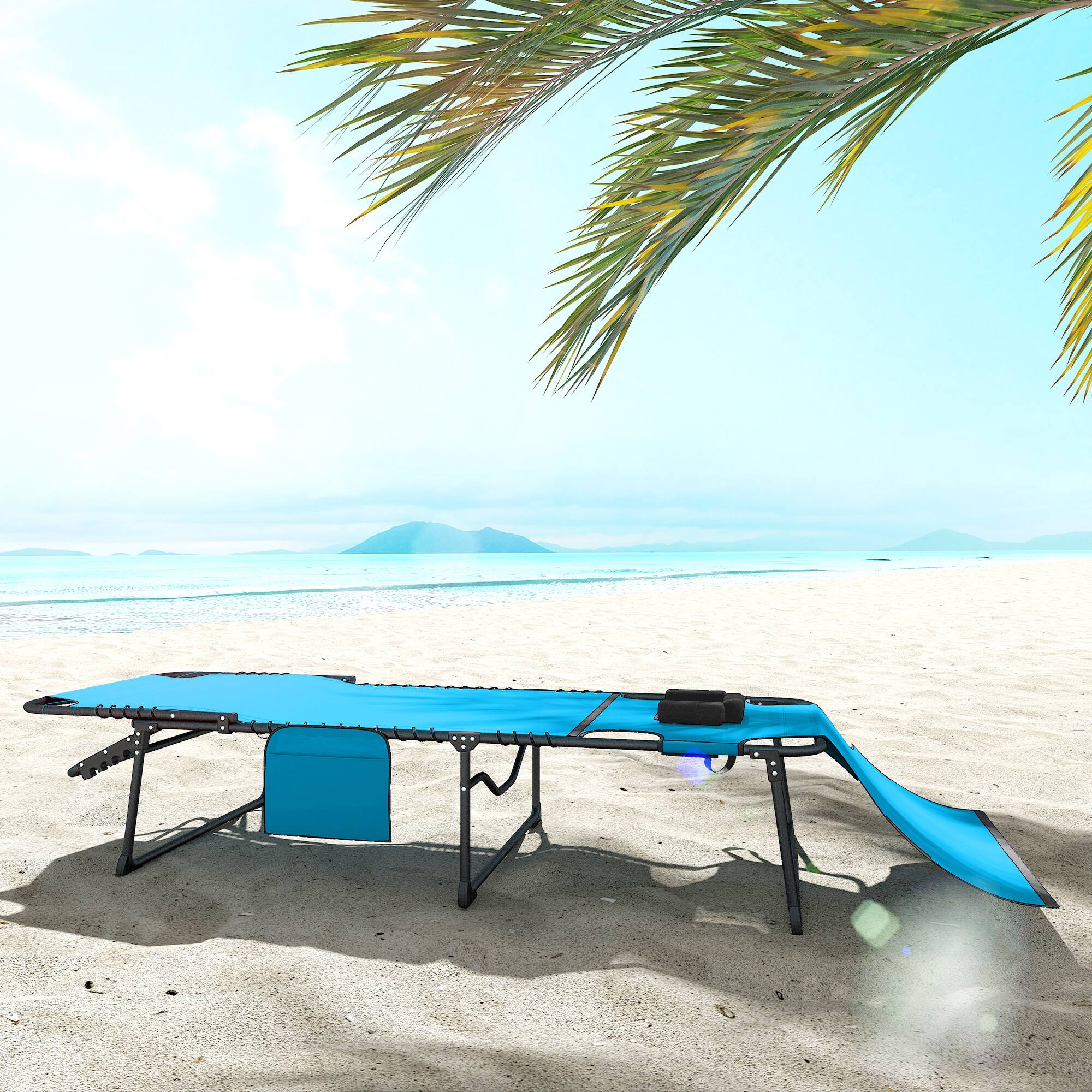 Alt View 7. Outsunny - Chaise Tanning Lounge Chair w/ 5-level Reclining Back, Reading Hole, Side Pocket - Blue.